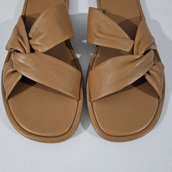 Paige Dana Sandal Womens Size 9.5 Toffee Tan Leather Twisted Slip On Slide - Picture 5 of 13
